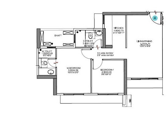 Floor plan of 2 BHK 675 Sq. Ft. Apartment in Shapoorji Pallonji Astron, Mumbai