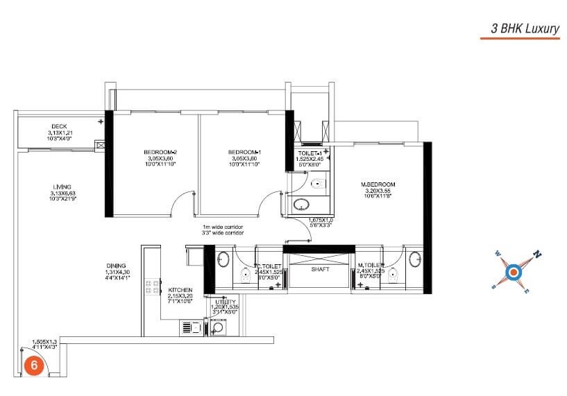 Floor plan of 3 BHK 1005 Sq. Ft. Apartment in Shapoorji Pallonji Astron, Mumbai