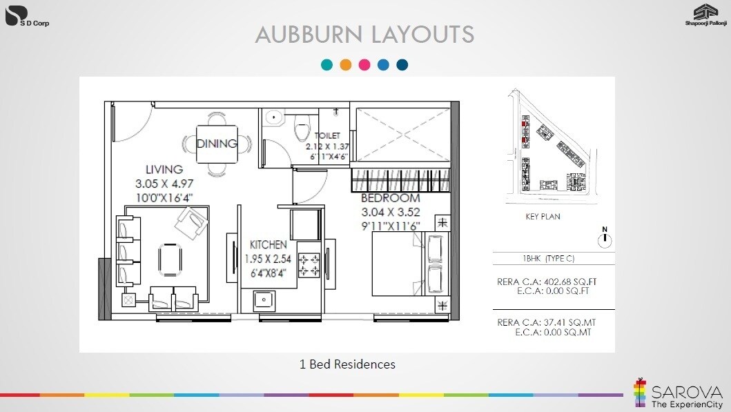 Floor plan of 2 BHK 403 Sq. Ft. Apartment in Shapoorji Pallonji Aubburn, Mumbai