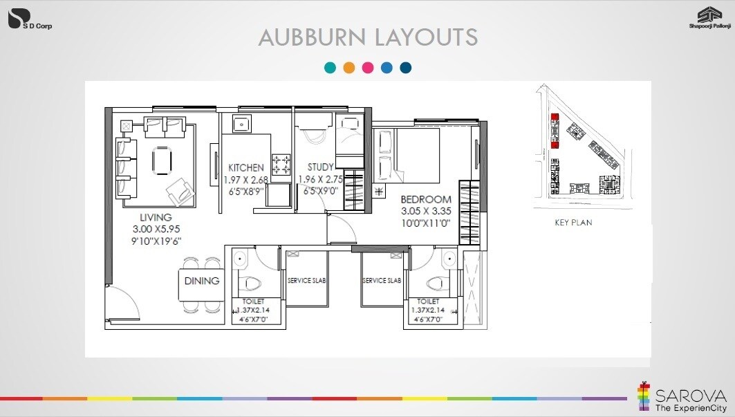 Floor plan of 2 BHK 560 Sq. Ft. Apartment in Shapoorji Pallonji Aubburn, Mumbai
