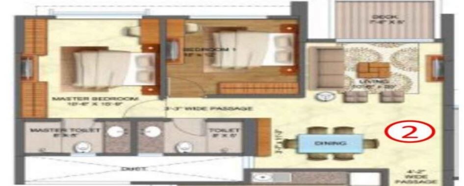 Floor plan of 2 BHK 1277 Sq. Ft. Apartment in Shapoorji Pallonji Great Eastern Royale, Mumbai