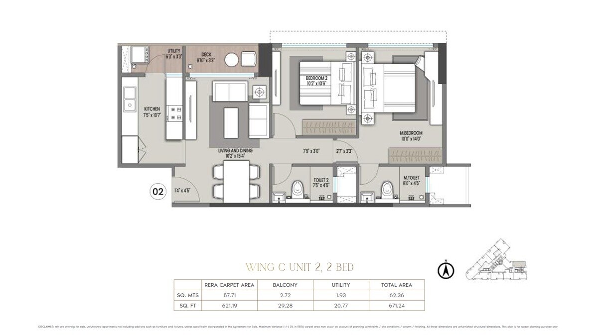 2 BHK 671 Sq. Ft. Apartment