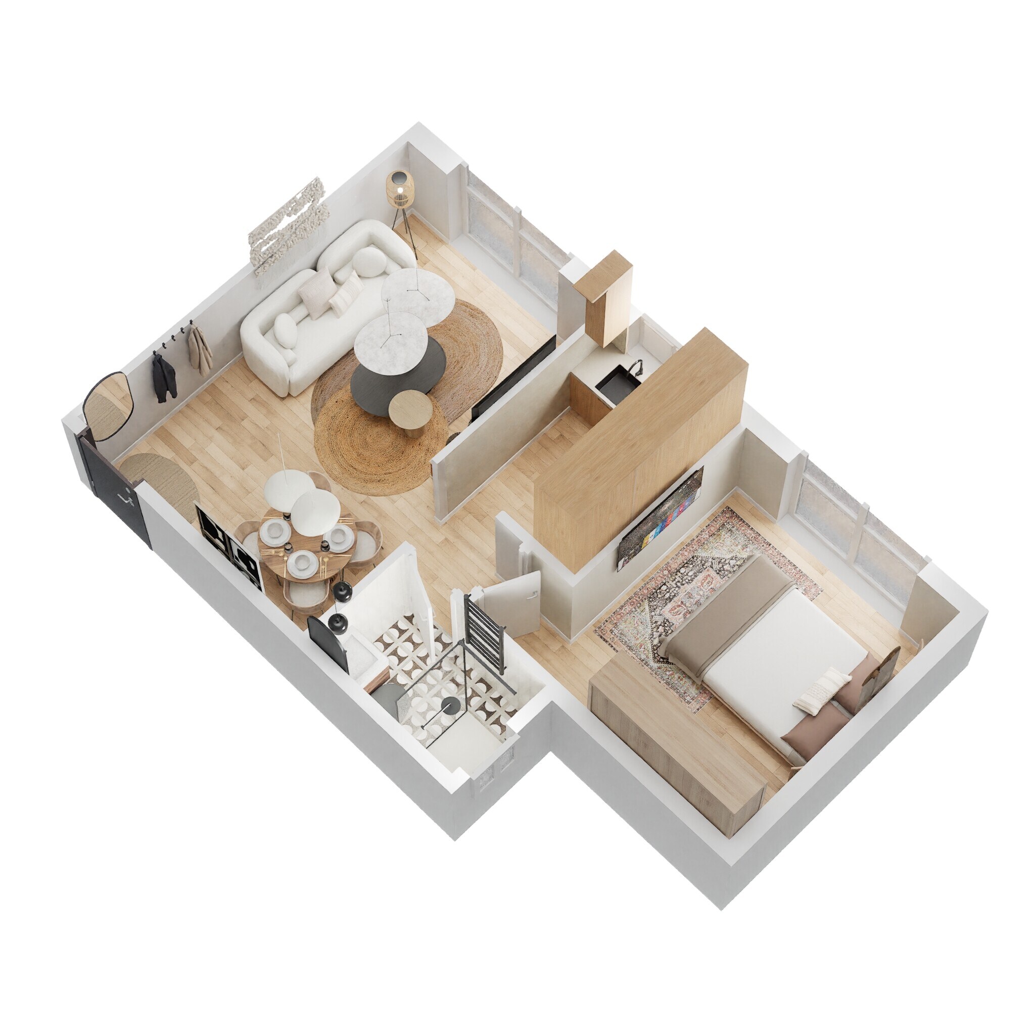 Floor plan of 1 BHK 403 Sq. Ft. Apartment in Shapoorji Pallonji Sarova Complex, Mumbai