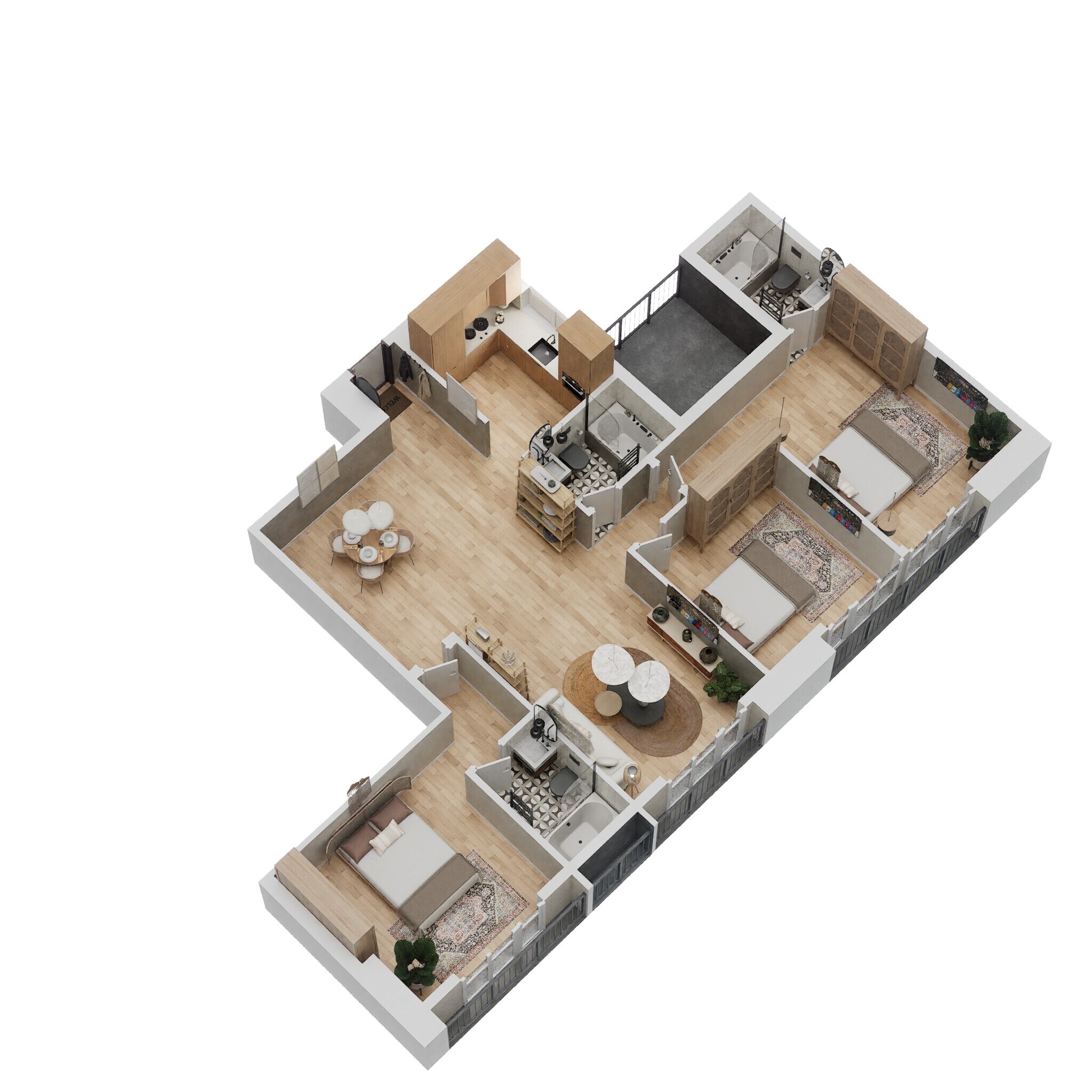 Floor plan of 3 BHK 900 Sq. Ft. Apartment in Shapoorji Pallonji Sarova Complex, Mumbai