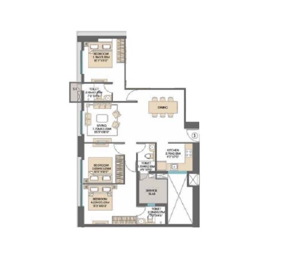 3 BHK 900 Sq. Ft. Apartment