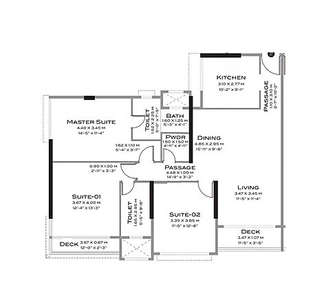 Floor plan of 3 BHK 1156 Sq. Ft. Apartment in Shapoorji Pallonji The Designate, Mumbai