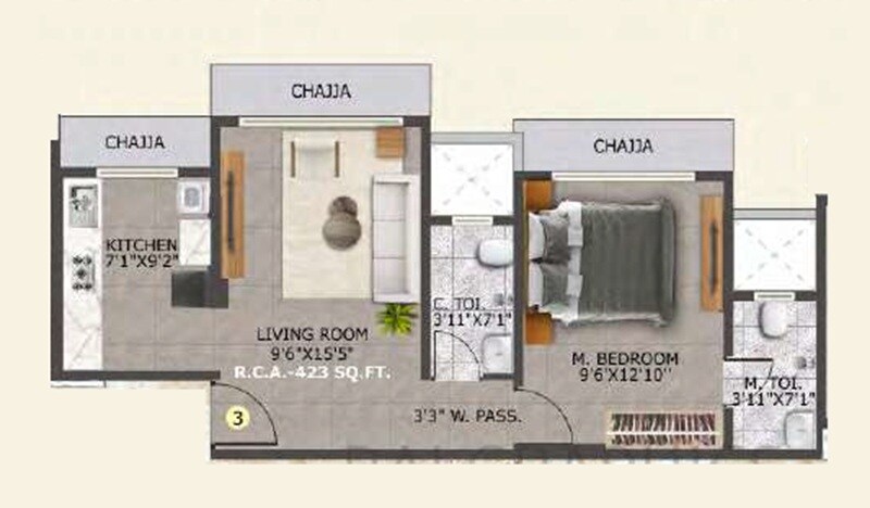 1 BHK 423 Sq. Ft. Apartment