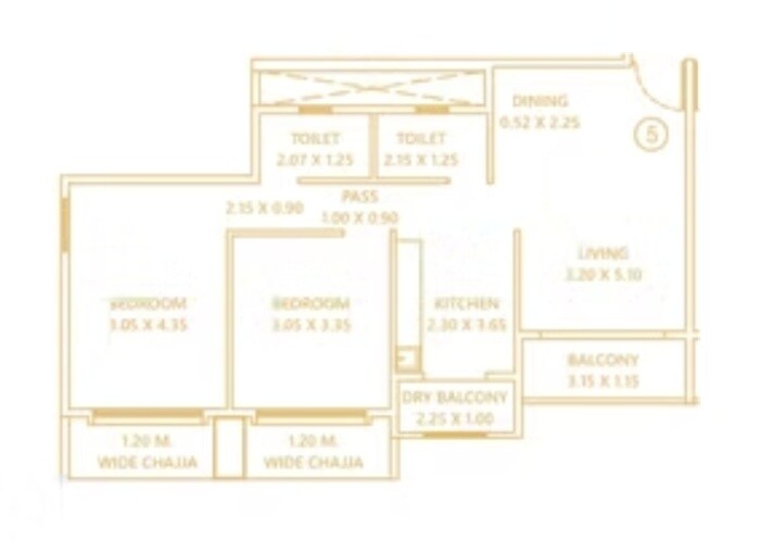 2 BHK 664 Sq. Ft. Apartment
