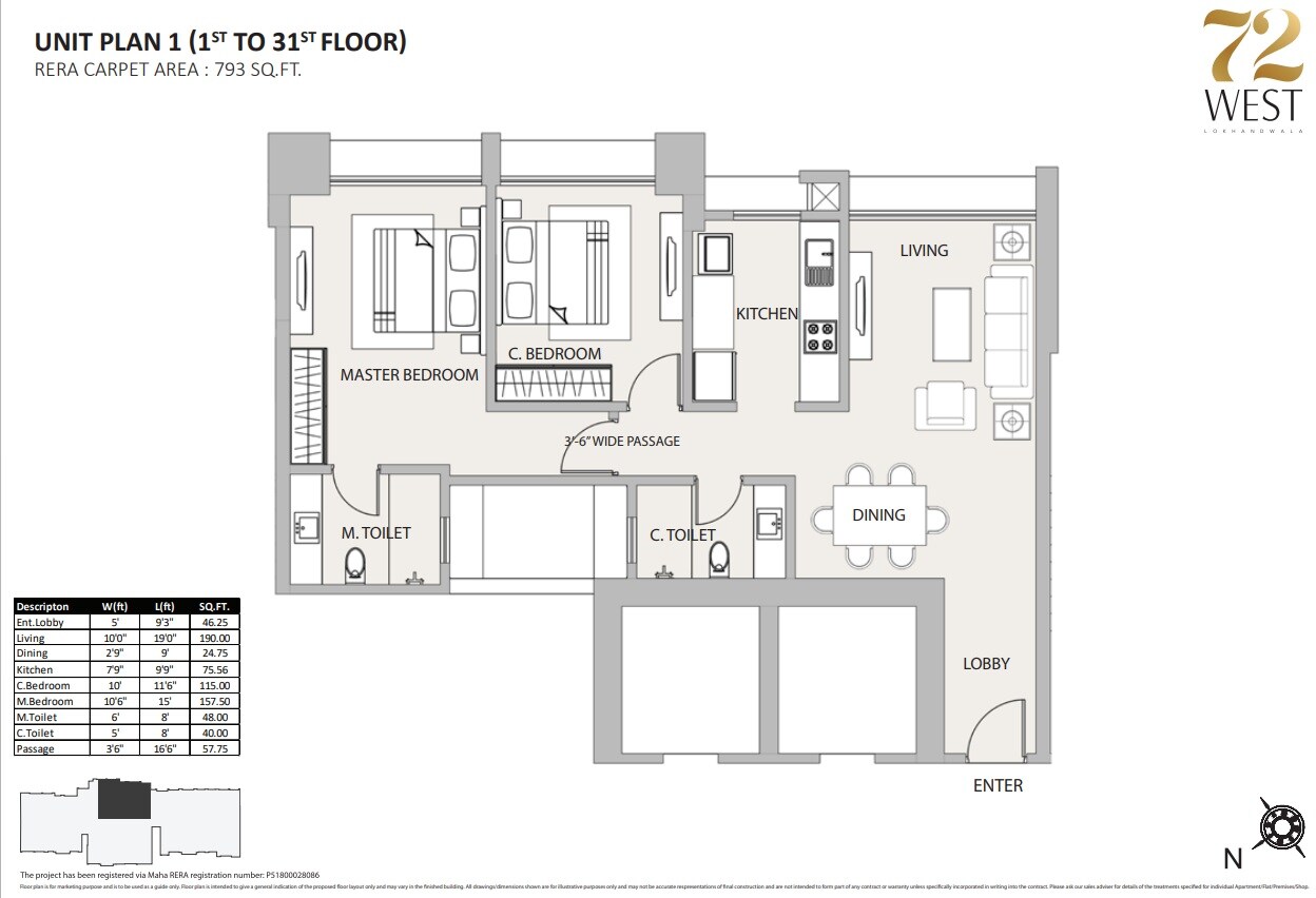  2 BHK Apartment at Sheth 72 West, Andheri West – for Rent