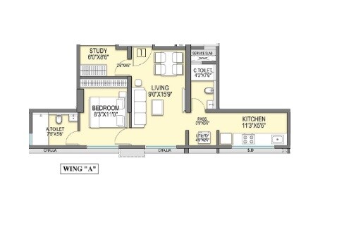 Floor plan of 1 BHK 470 Sq. Ft. Apartment in Sheth Aadhayay, Mumbai