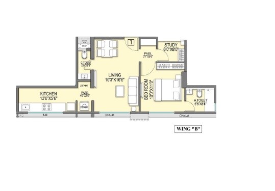 Floor plan of 1 BHK 518 Sq. Ft. Apartment in Sheth Aadhayay, Mumbai