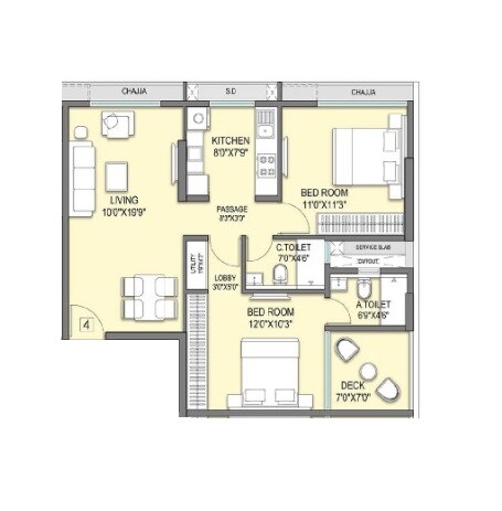 Floor plan of 2 BHK 670 Sq. Ft. Apartment in Sheth Aadhayay, Mumbai
