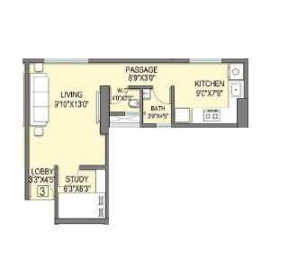 Floor plan of 263 Sq. Ft. Studio in Sheth Aadhayay, Mumbai