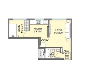 Floor plan of 342 Sq. Ft. Studio in Sheth Aadhayay, Mumbai