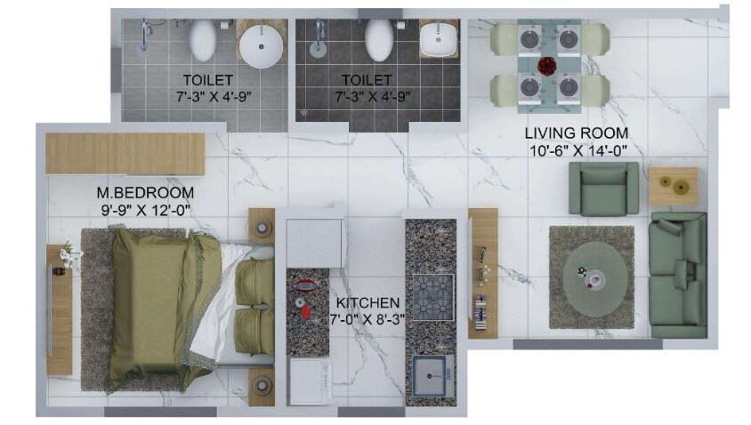 Floor plan of 1 BHK 446 Sq. Ft. Apartment in Sheth Avante, Mumbai