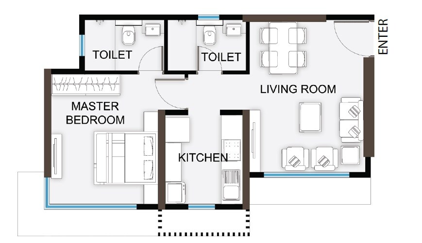 Floor plan of 1 BHK 449 Sq. Ft. Apartment in Sheth Avante, Mumbai