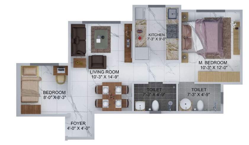 Floor plan of 2 BHK 555 Sq. Ft. Apartment in Sheth Avante, Mumbai
