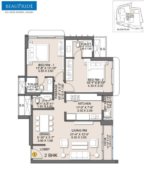 Floor plan of 2 BHK 834 Sq. Ft. Apartment in Sheth Beau Pride, Mumbai