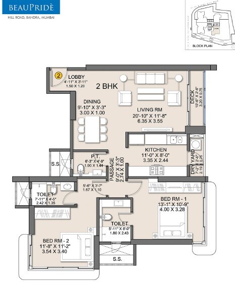 Floor plan of 2 BHK 920 Sq. Ft. Apartment in Sheth Beau Pride, Mumbai