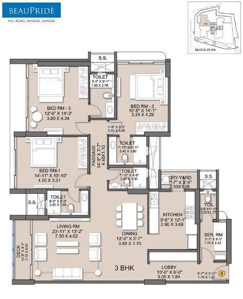 Floor plan of 3 BHK 1771 Sq. Ft. Apartment in Sheth Beau Pride, Mumbai