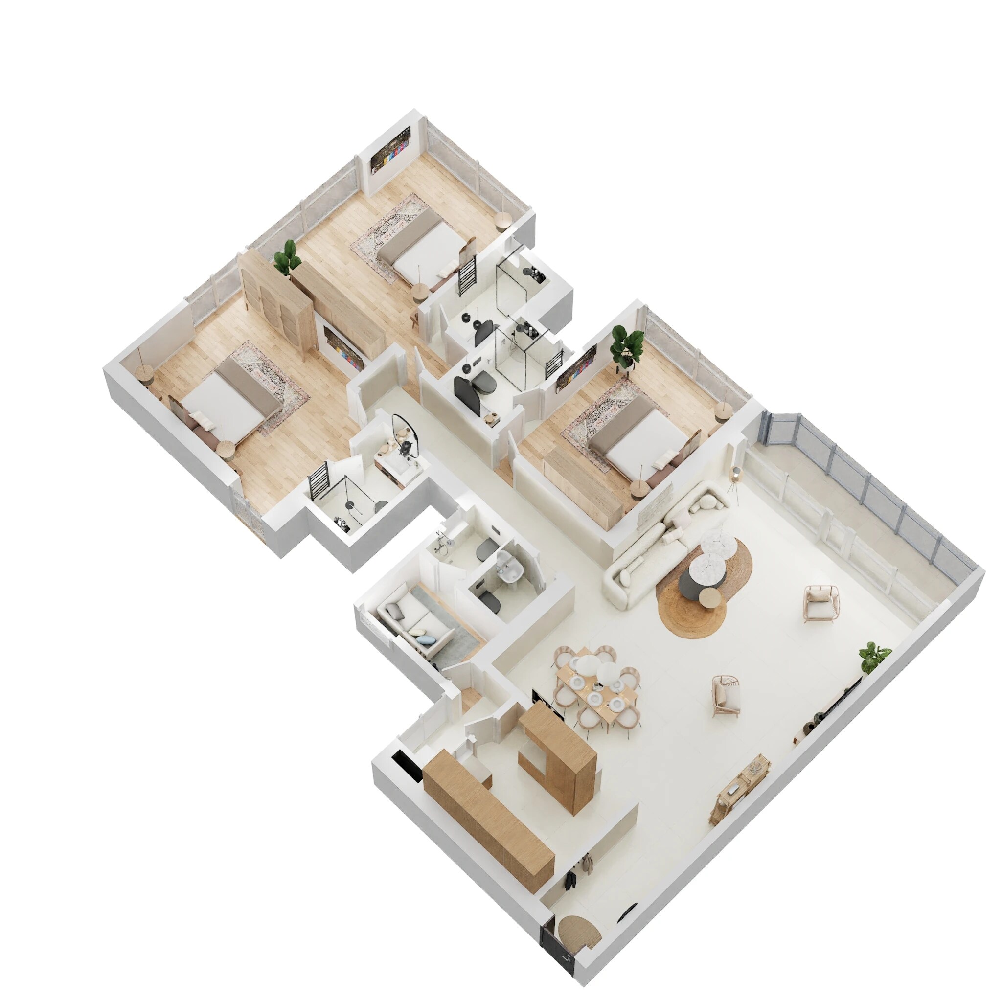 Floor plan of 3 BHK 1185 Sq. Ft. Apartment in Sheth Beaumonte, Mumbai