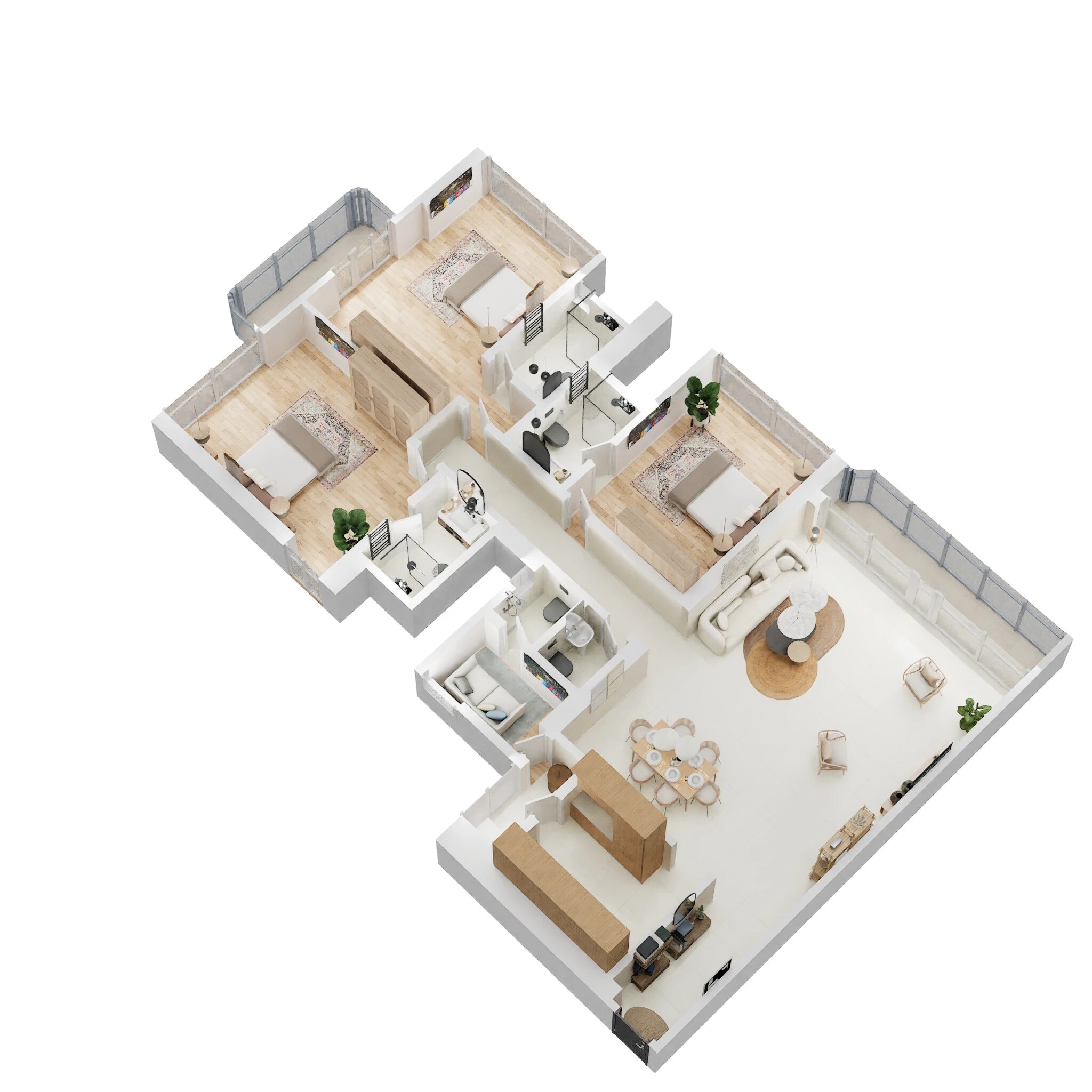 Floor plan of 3 BHK 1275 Sq. Ft. Apartment in Sheth Beaumonte, Mumbai