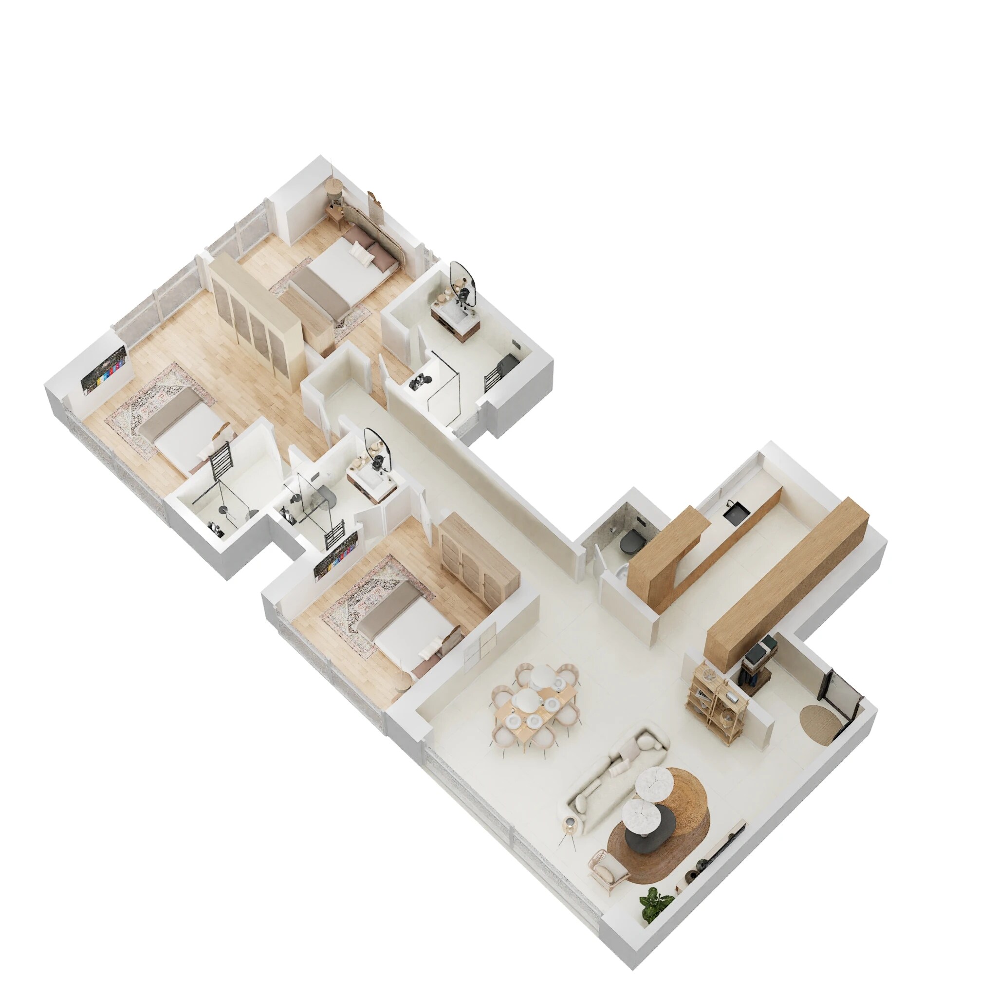 Floor plan of 3 BHK 1485 Sq. Ft. Apartment in Sheth Beaumonte, Mumbai