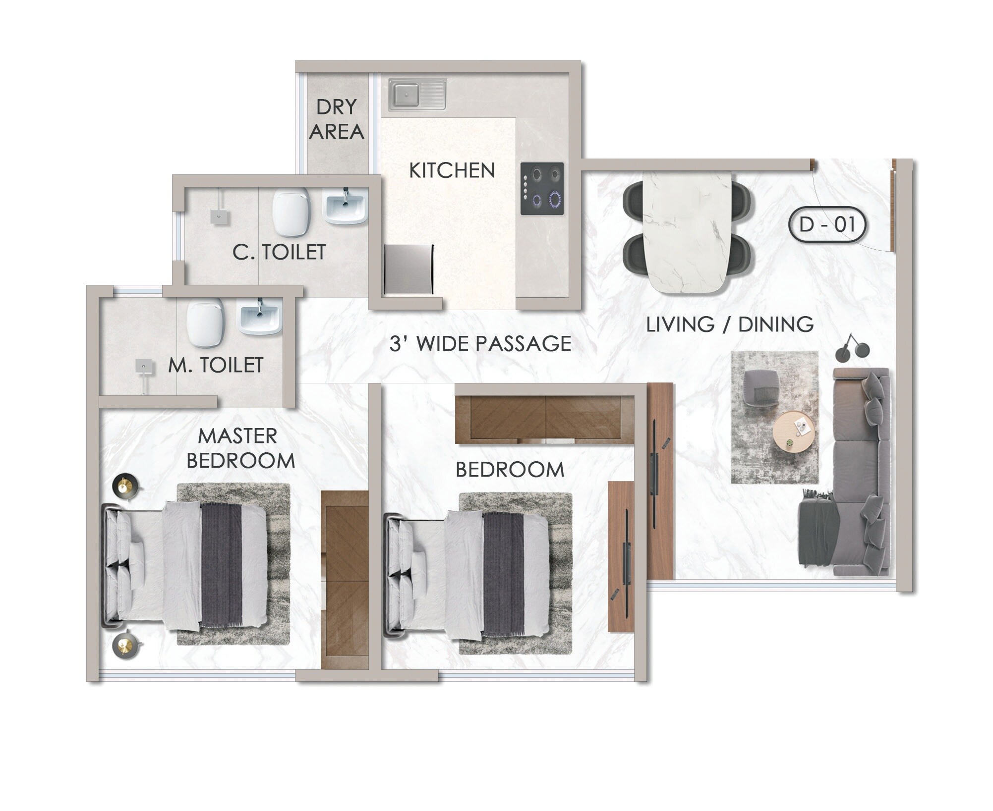 Floor plan of 2 BHK 624 Sq. Ft. Apartment in Sheth Codename Younique, Mumbai