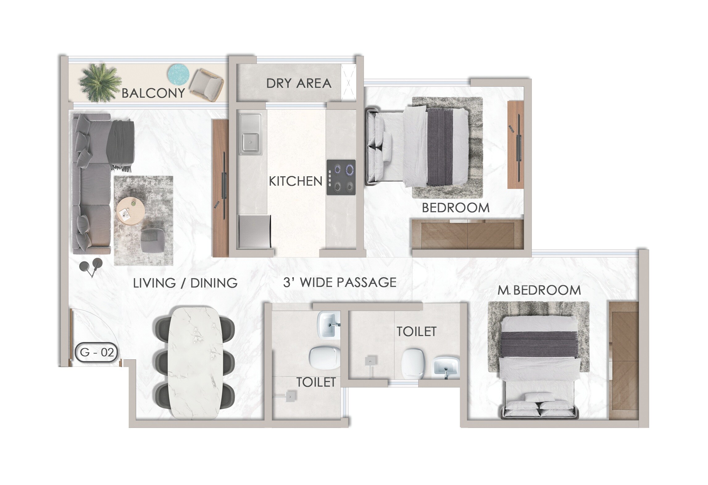 2 BHK 720 Sq. Ft. Apartment