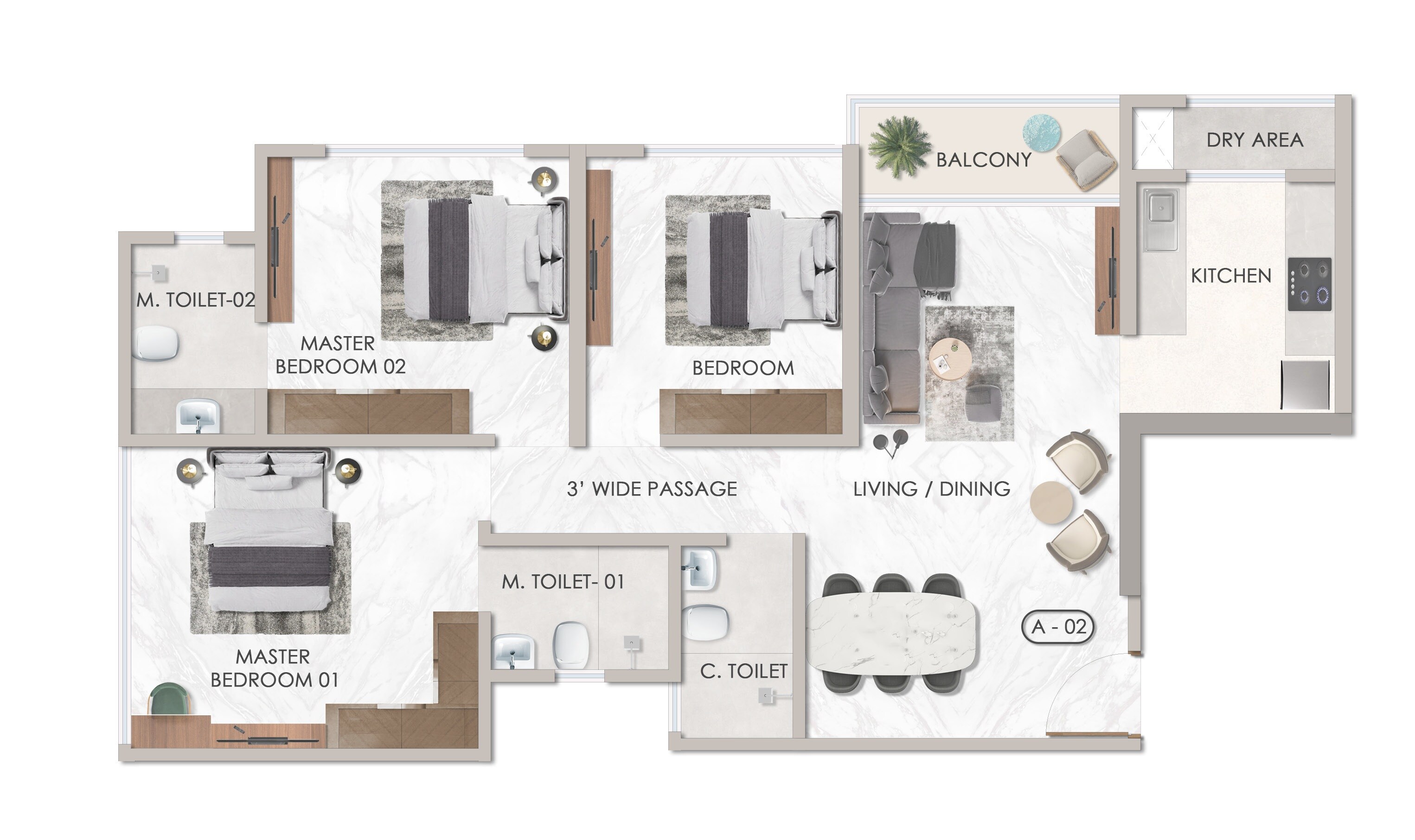3 BHK 993 Sq. Ft. Apartment