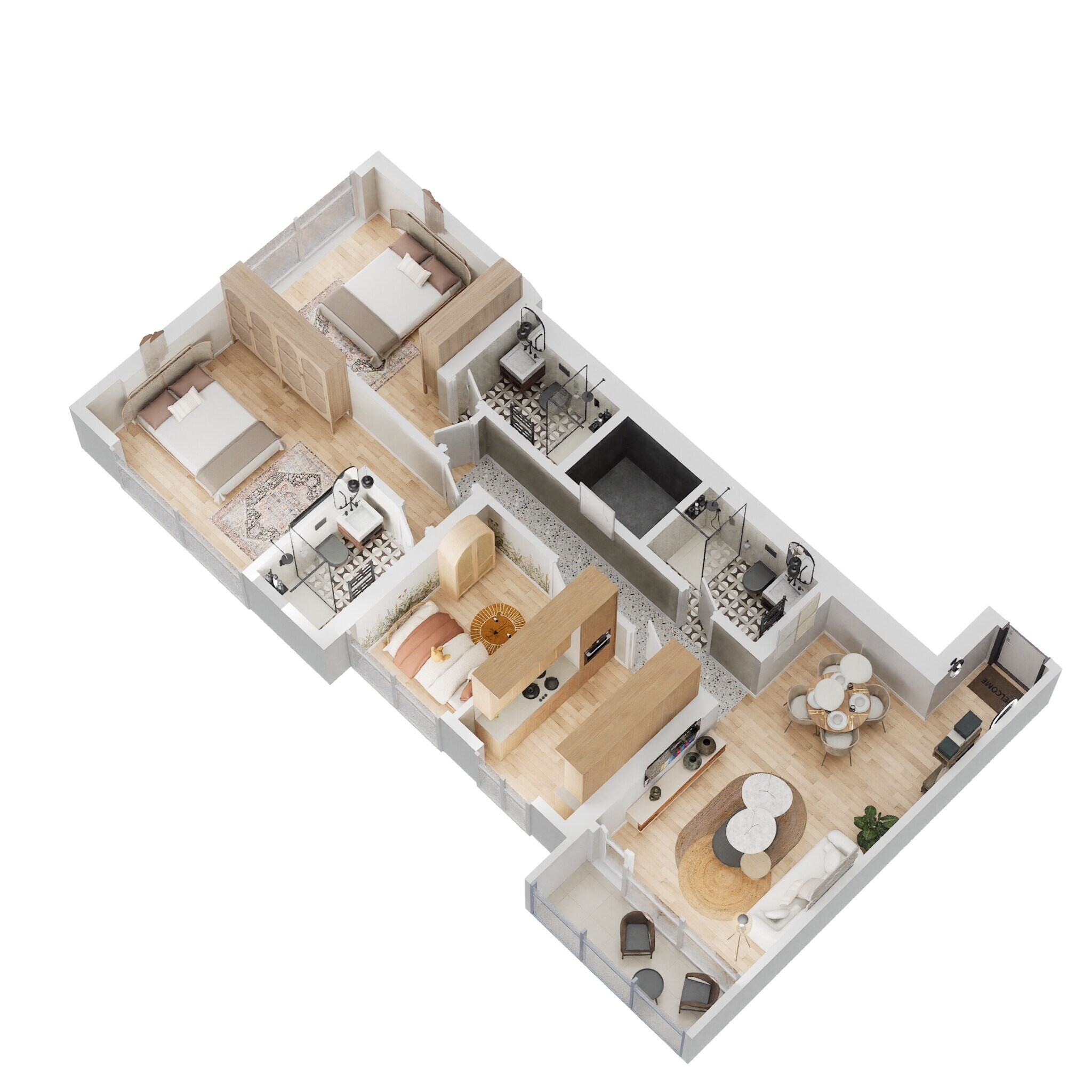 Floor plan of 3 BHK 1007 Sq. Ft. Apartment in Sheth Edmont Aurelia, Mumbai