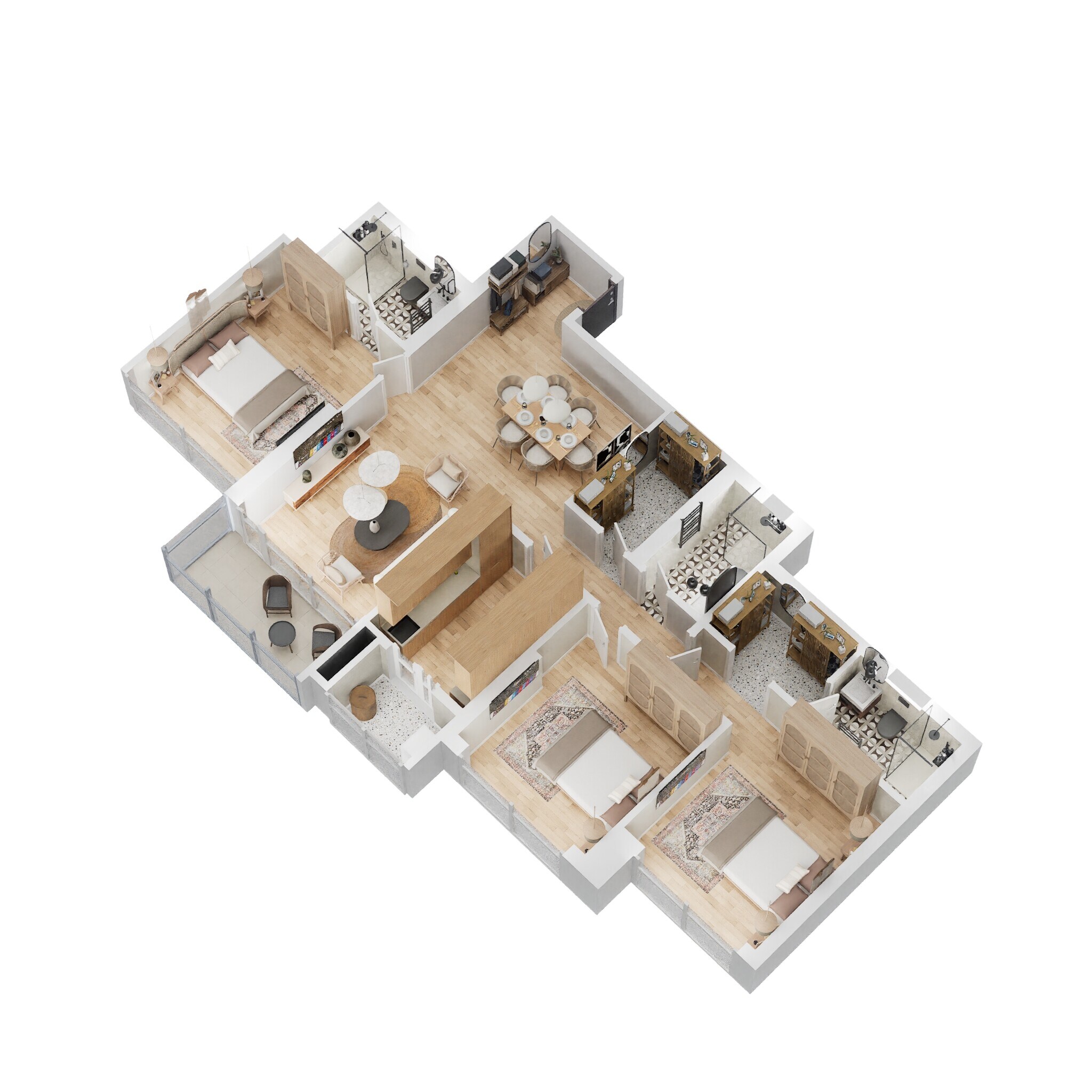 Floor plan of 3 BHK 1218 Sq. Ft. Apartment in Sheth Edmont Aurelia, Mumbai