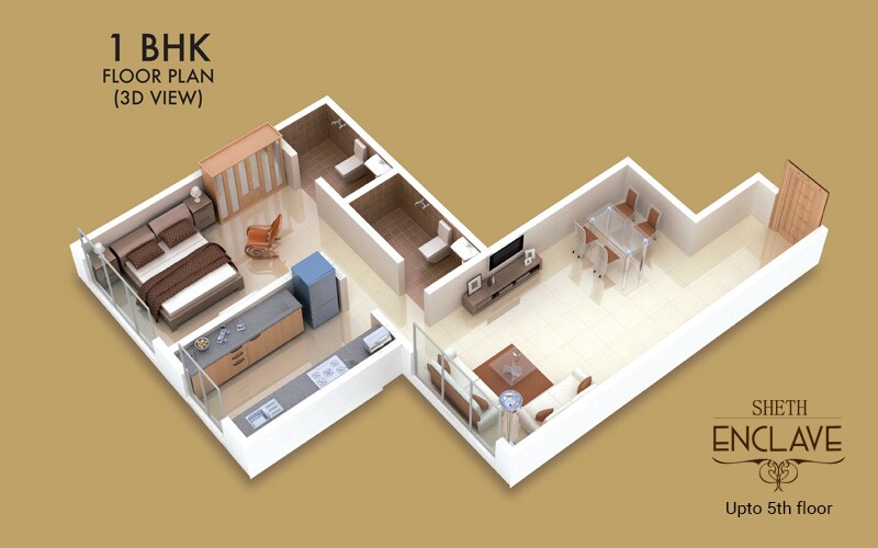 Floor plan of 1 BHK 526 Sq. Ft. Apartment in Sheth Enclave, Mumbai