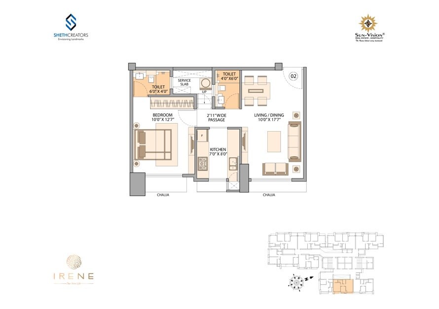 Floor plan of 1 BHK 435 Sq. Ft. Apartment in Sheth Irene, Mumbai