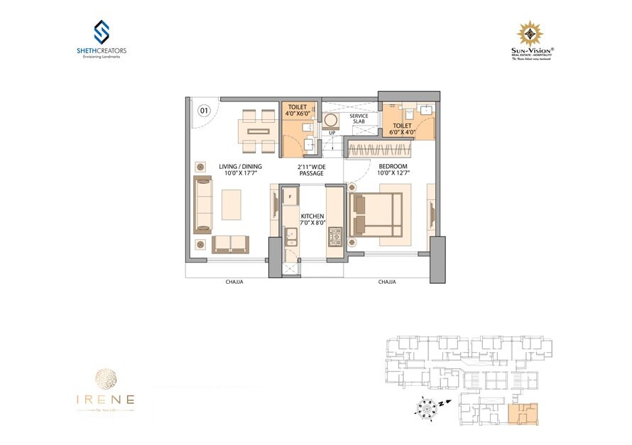 Floor plan of 1 BHK 442 Sq. Ft. Apartment in Sheth Irene, Mumbai