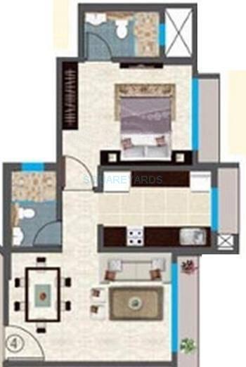 Floor plan of 1 BHK 427 Sq. Ft. Apartment in Sheth Midori, Mumbai