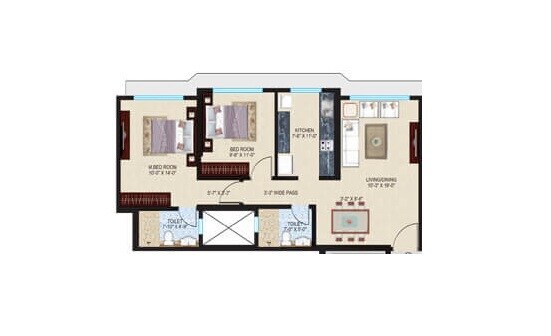 Floor plan of 2 BHK 543 Sq. Ft. Apartment in Sheth Midori, Mumbai