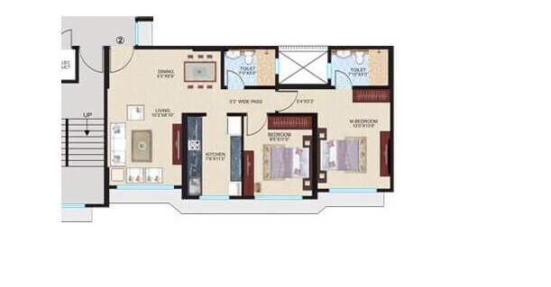 Floor plan of 2 BHK 738 Sq. Ft. Apartment in Sheth Midori, Mumbai