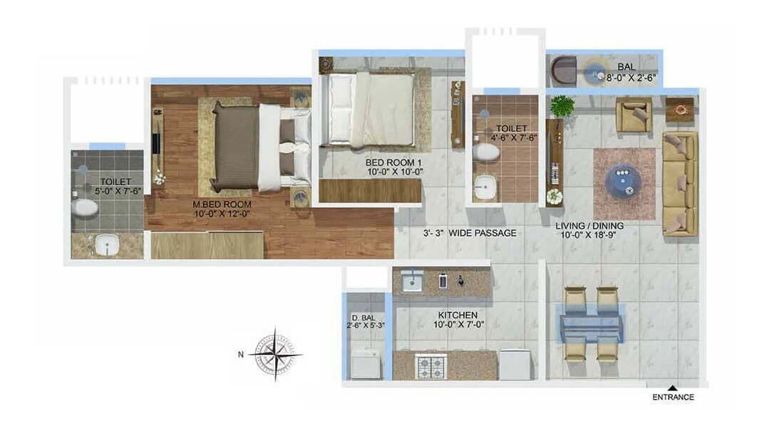 Floor plan of 2 BHK 710 Sq. Ft. Apartment in Sheth Montana, Mumbai