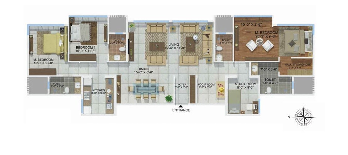 Floor plan of 4 BHK 1718 Sq. Ft. Apartment in Sheth Montana Phase 2, Mumbai