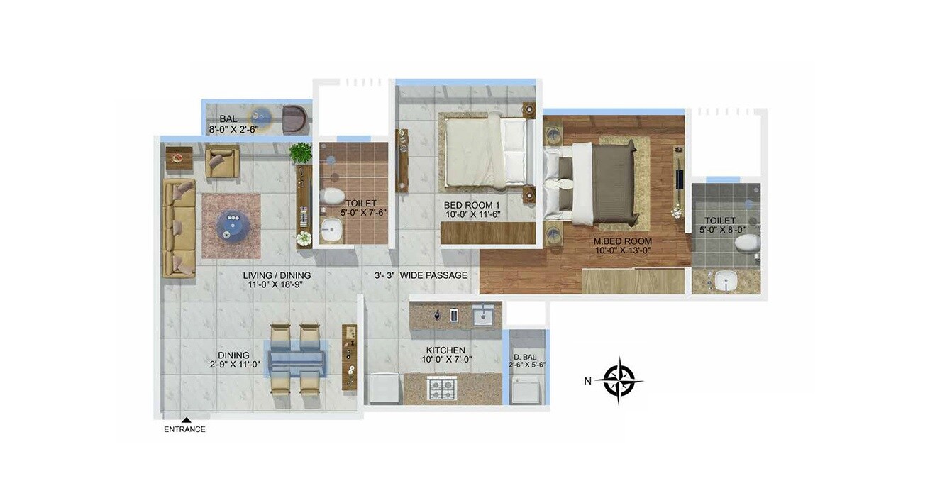 2 BHK 654 Sq. Ft. Apartment