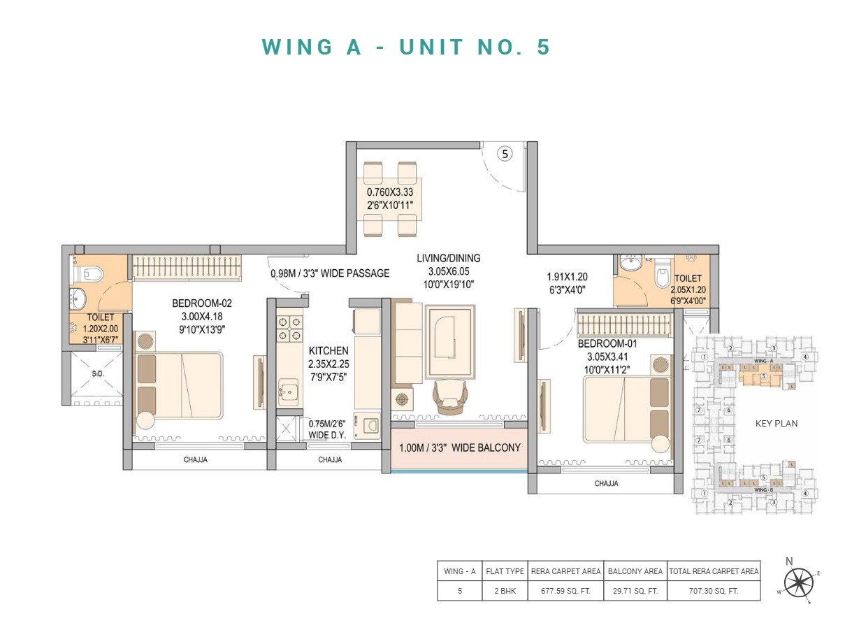 Floor plan of 2 BHK 706 Sq. Ft. Apartment in Sheth Vasant Blossom, Mumbai
