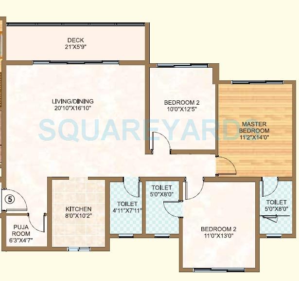 Floor plan of 3 BHK 971 Sq. Ft. Apartment in Sheth Vasant Oasis, Mumbai