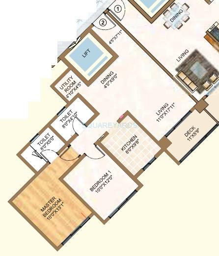 Floor plan of 2 BHK 794 Sq. Ft. Apartment in Sheth Vasant Oasis, Mumbai