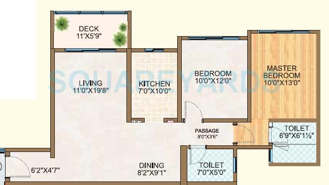 Floor plan of 2 BHK 717 Sq. Ft. Apartment in Sheth Vasant Oasis, Mumbai