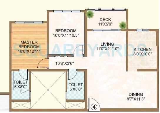 Floor plan of 2 BHK 742 Sq. Ft. Apartment in Sheth Vasant Oasis, Mumbai