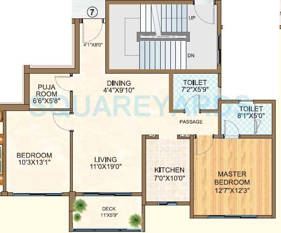 Floor plan of 2 BHK 767 Sq. Ft. Apartment in Sheth Vasant Oasis, Mumbai