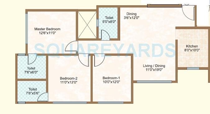 Floor plan of 2 BHK 1113 Sq. Ft. Apartment in Sheth Vasant Oasis, Mumbai