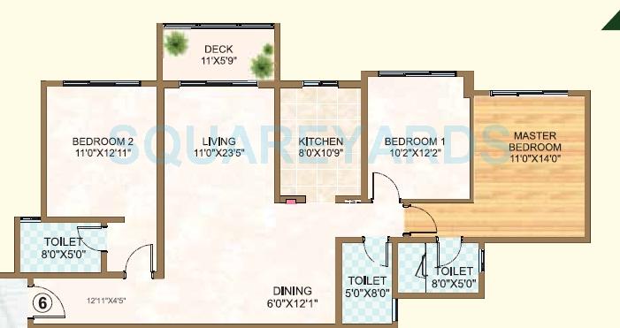 Floor plan of 3 BHK 878 Sq. Ft. Apartment in Sheth Vasant Oasis, Mumbai