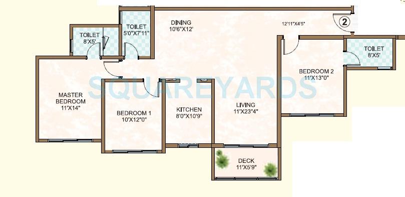 Floor plan of 3 BHK 1123 Sq. Ft. Apartment in Sheth Vasant Oasis, Mumbai
